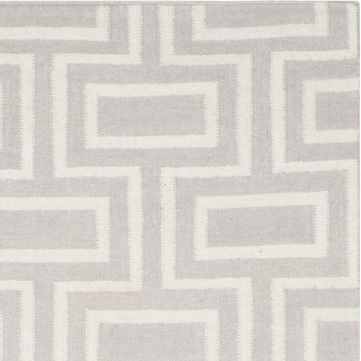 Grey and Ivory Geometric Wool Flatweave Area Rug, 8' x 10'