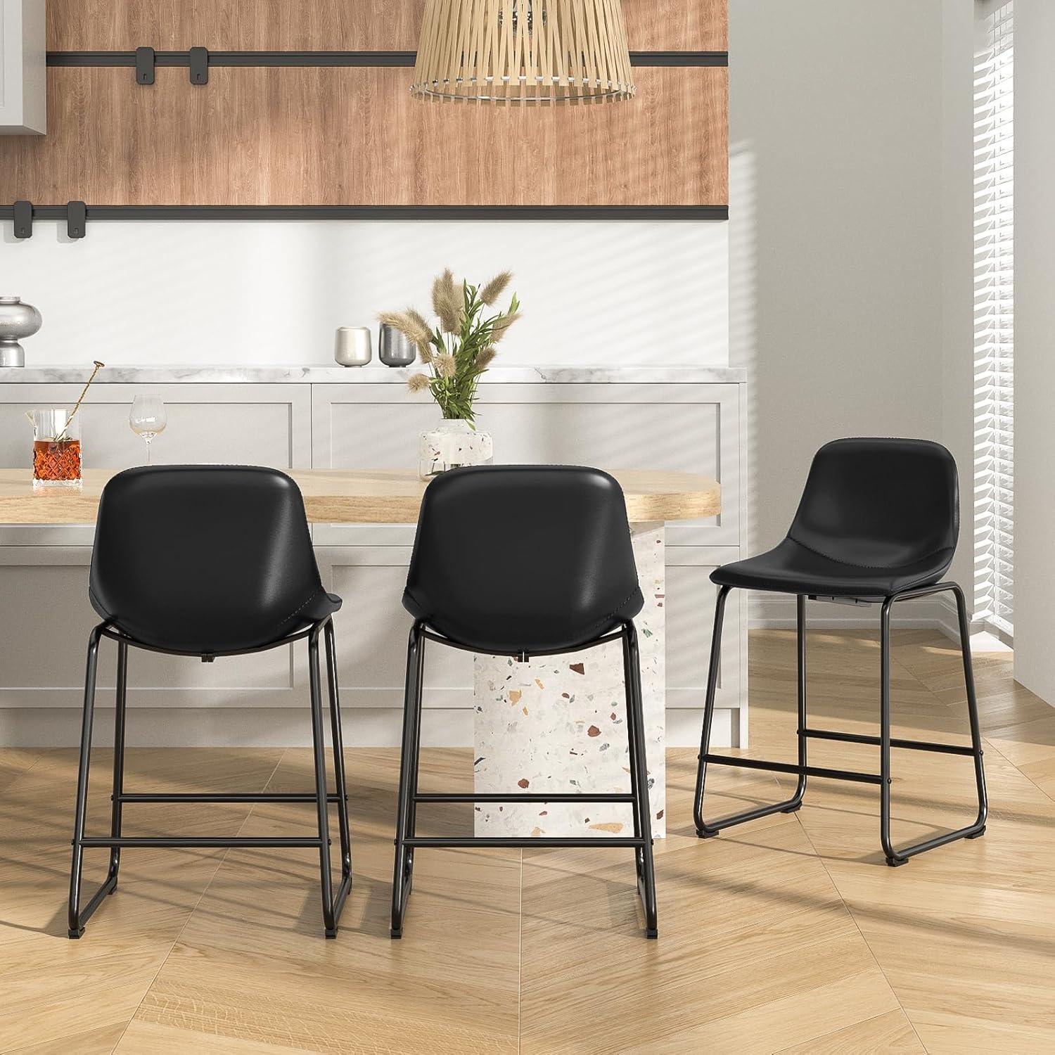 Bennium Counter Stools Set of 2, 24 inch Counter Height Bar Stools Hold up to 500 lbs, Armless Counter Height Chairs with Metal Legs & Soft Backrest for Kitchen Island Coffee Shop, Brown