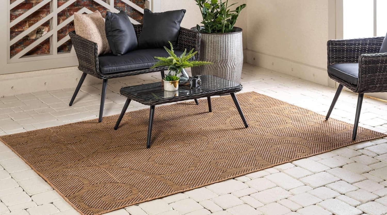 Unique Loom 5' 0 x 8' 0 Light Brown Outdoor Botanical Vine Area Rug