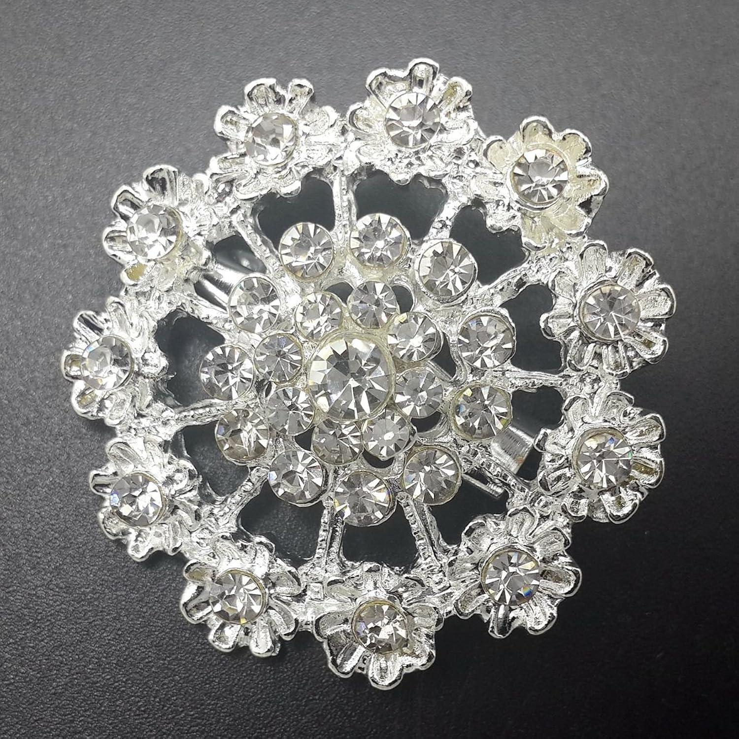 Elegant Silver and Gold Rhinestone Flower Brooch Set