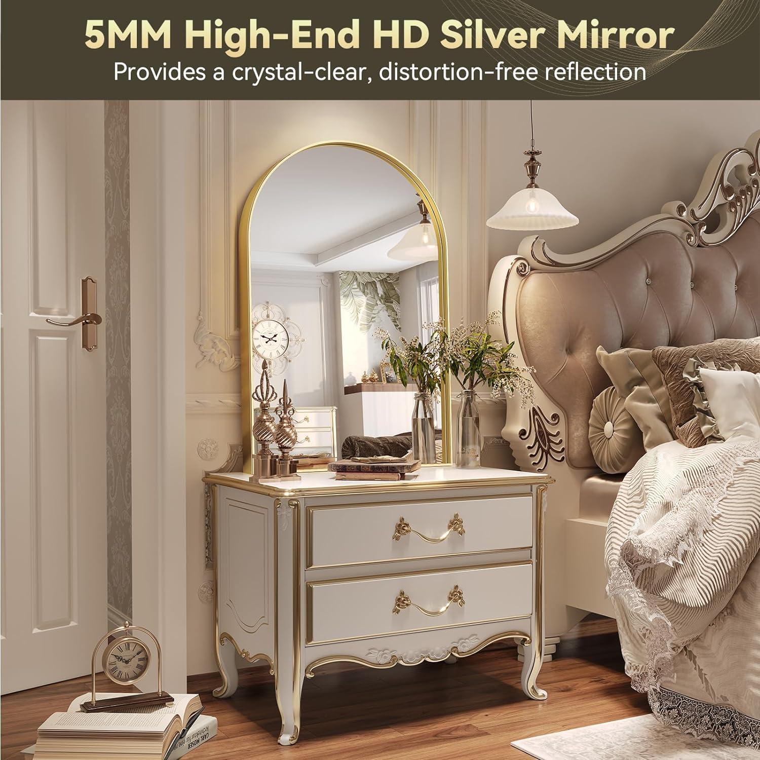 Arch Bathroom Mirror, 20x30 inch Arched Bathroom Mirror/Wall Mounted Vanity Mirror - Arch Metal Frame Wall Mirror for Bathroom Bedroom Living Room, Gold