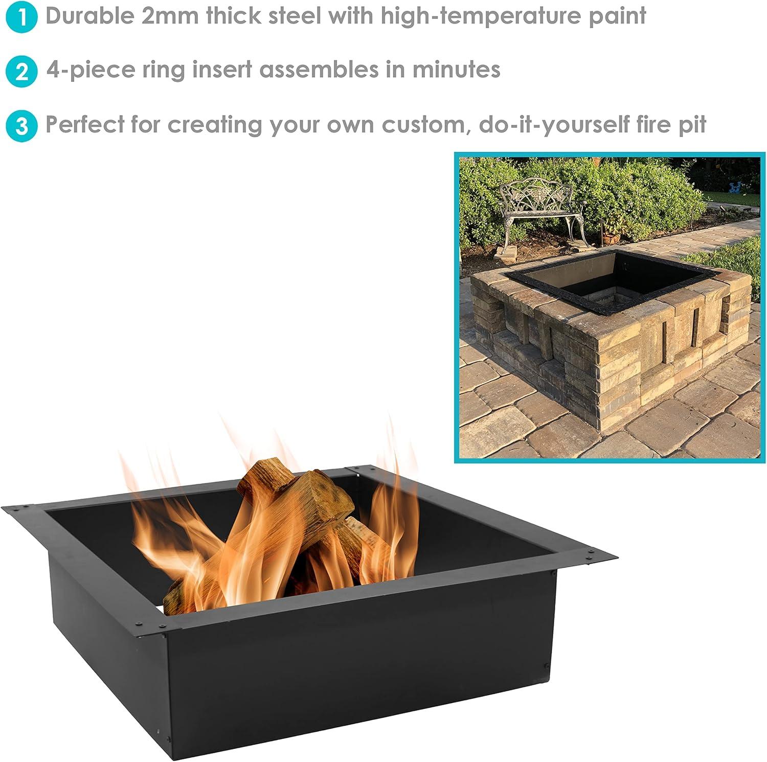 Sunnydaze Outdoor Heavy-Duty Steel Portable Above Ground or In-Ground Square Fire Pit Liner Ring - 36" - Black