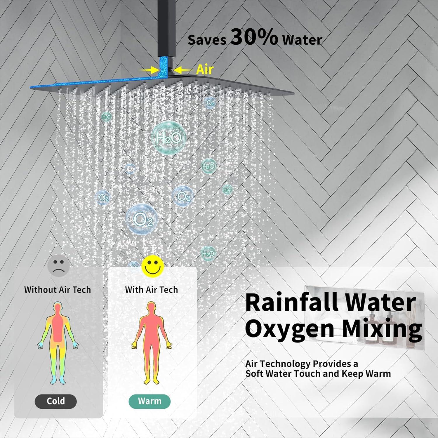 12 Inch Ceiling Mounted Shower System Rain Mixer Shower Combo Set Rainfall Shower Head System