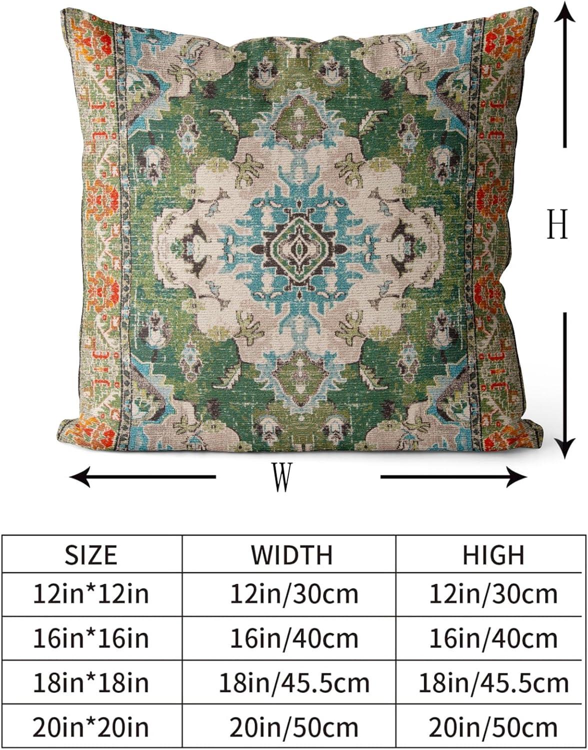 Boho Green Throw Pillow Covers 18x18 inch Set of 2,Bohemian Carpet Double Sided Pattern Soft Plush Cushion Cover for Couch Sofa Bed Decorative,Only Pillowcase (No Insert)