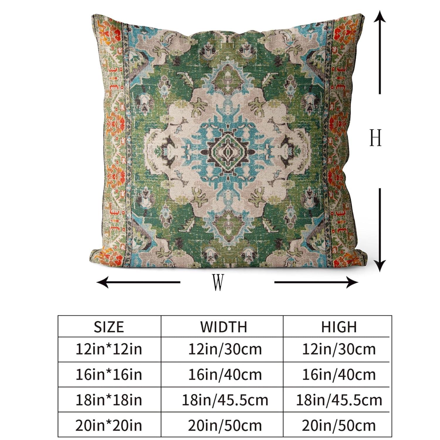 Boho Green Throw Pillow Covers 18x18 inch Set of 2,Bohemian Carpet Double Sided Pattern Soft Plush Cushion Cover for Couch Sofa Bed Decorative,Only Pillowcase (No Insert)