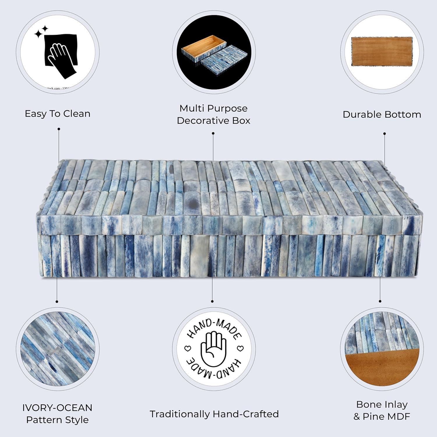 Handicrafts Home Decorative Box - Handmade Jewelry Organizer Box with Lid - Keepsake Box for Home Decor, Jewelry, Accessories, Collectibles - Modern Wooden Storage Box - Ocean, 8X6X1.5 inch