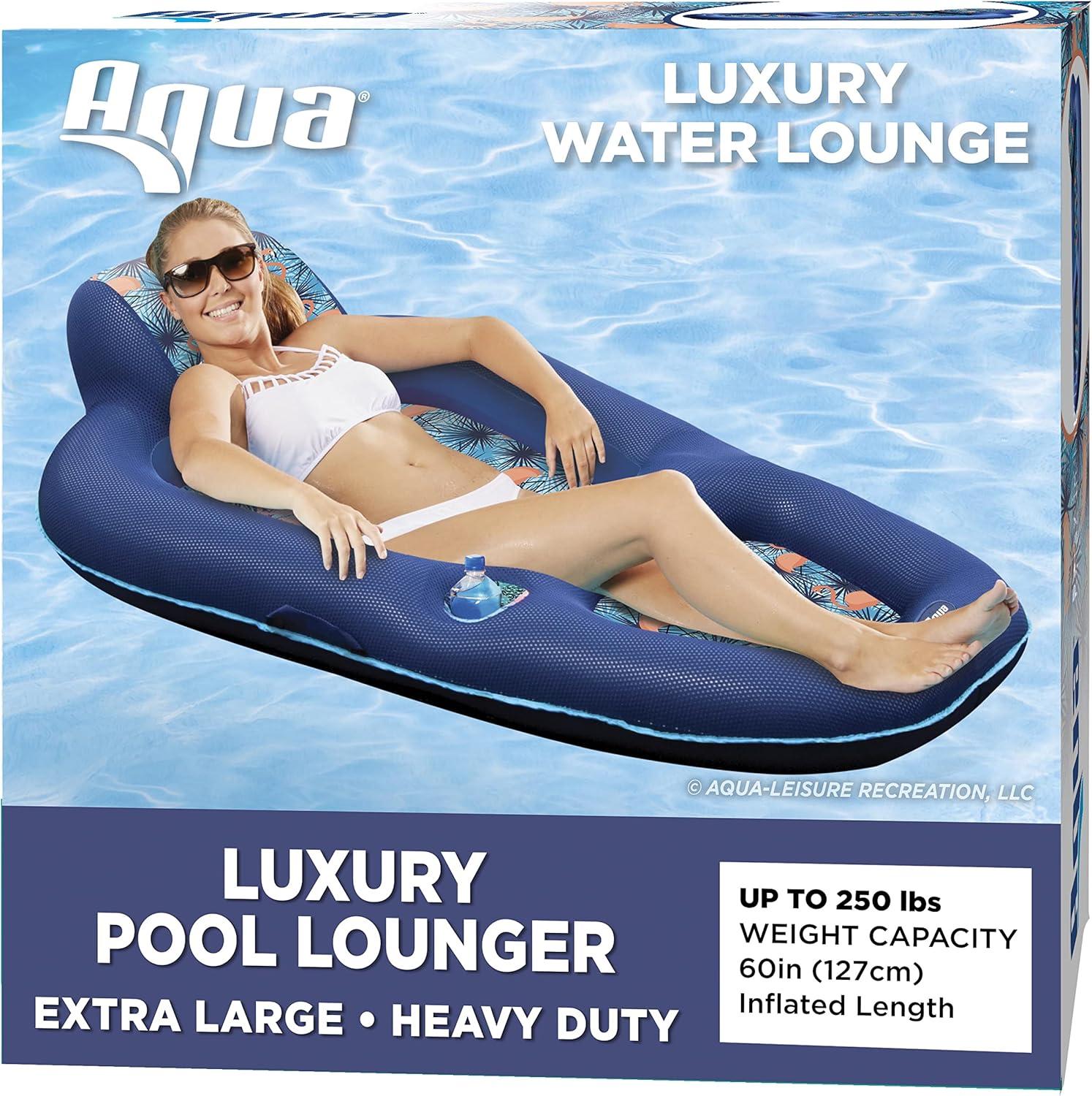 Aqua Luxury Water Lounge Recliner Pool Float with Headrest, Backrest & Footrest, Pink Flamingo