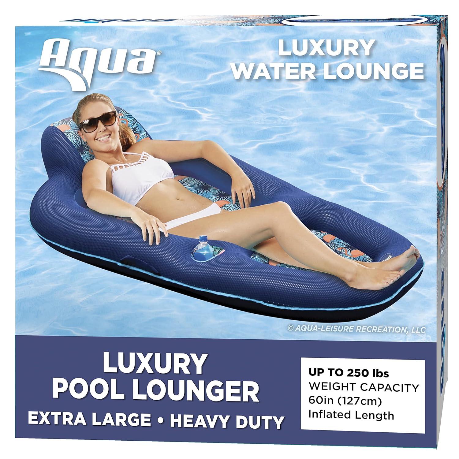 Aqua Luxury Water Lounge Recliner Pool Float with Headrest, Backrest & Footrest, Pink Flamingo