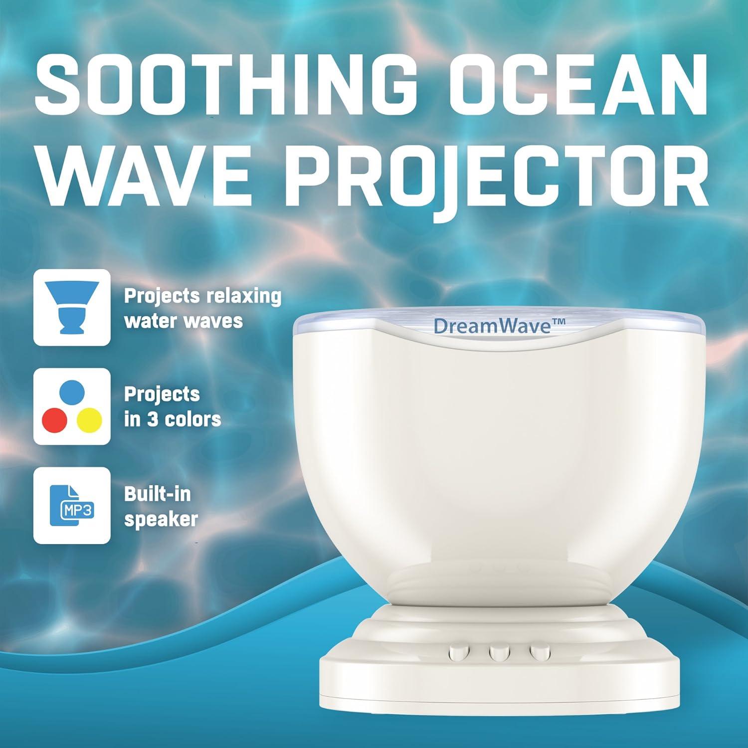 Gideon DreamWave Soothing Ocean Wave Projector LED Night Light with Built-in Stereo Speakers / (12 LED Bulbs - 3 Colors) Water Wave LED Ceiling Pro