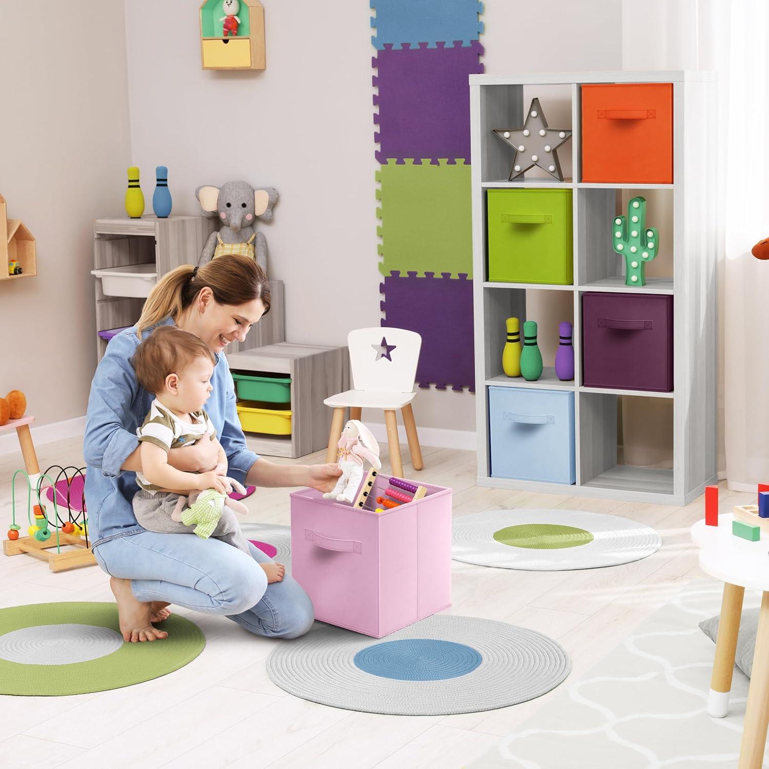 Sorbus Fabric Storage Bins 11" Foldable Cubes Multicolored With Handles For Pantry, Cubbies, Toy And Closet Organization- 8Pk