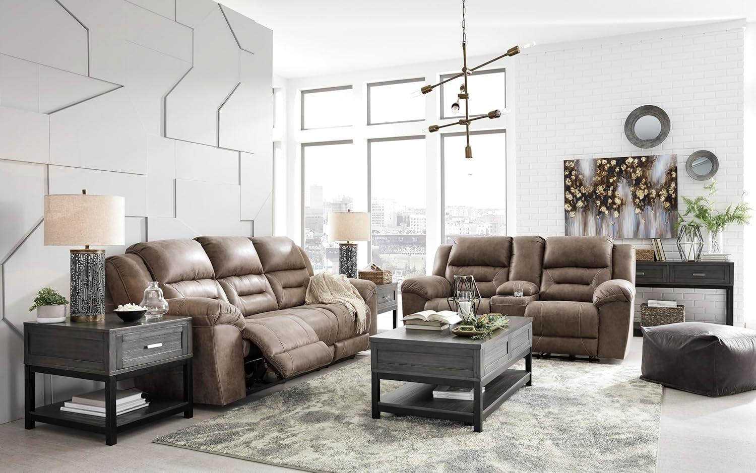 Signature Design by Ashley Stoneland Power Reclining Sofa in Chocolate