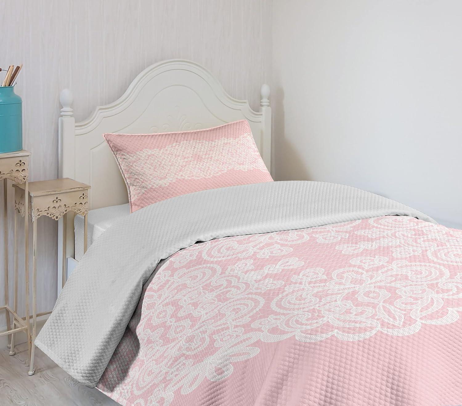 Ambesonne Pink and White Bedspread Set Wedding Bridal White Blush