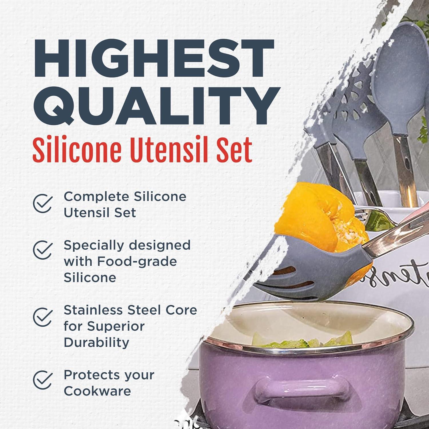 Culinary Couture Kitchen Utensils Set Cooking Essentials Silicone & Stainless Steel Set of 6 Turquoise