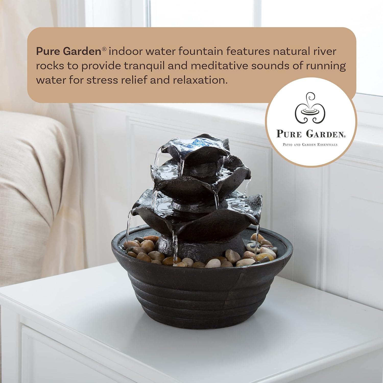 Pure Garden Indoor Three Tier Soothing Tabletop Fountain With LED Lights