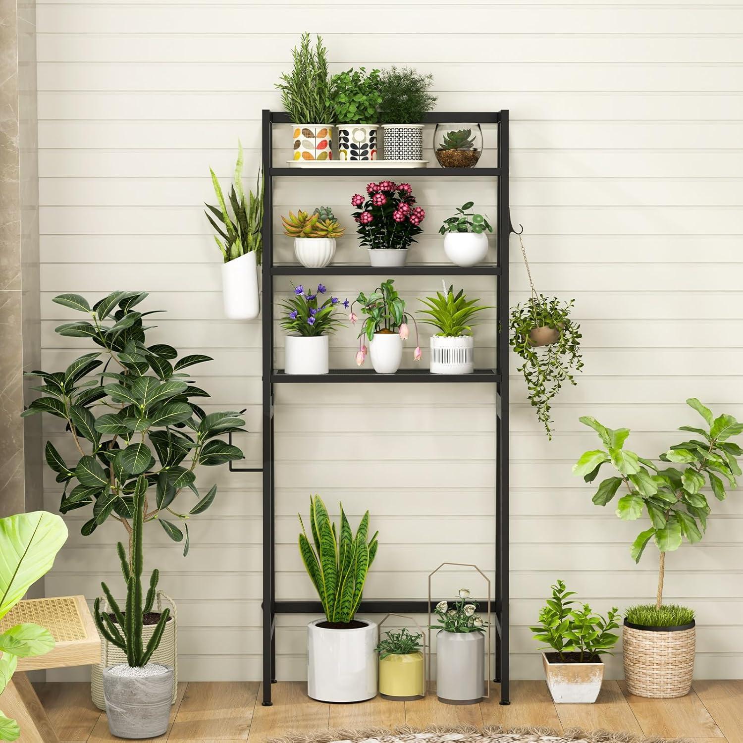 Tangkula Over-the-Toilet Storage 3-Tier Freestanding Bathroom Organizer Shelf w/ 2 Hanging Hooks & Toilet Paper Holder Black