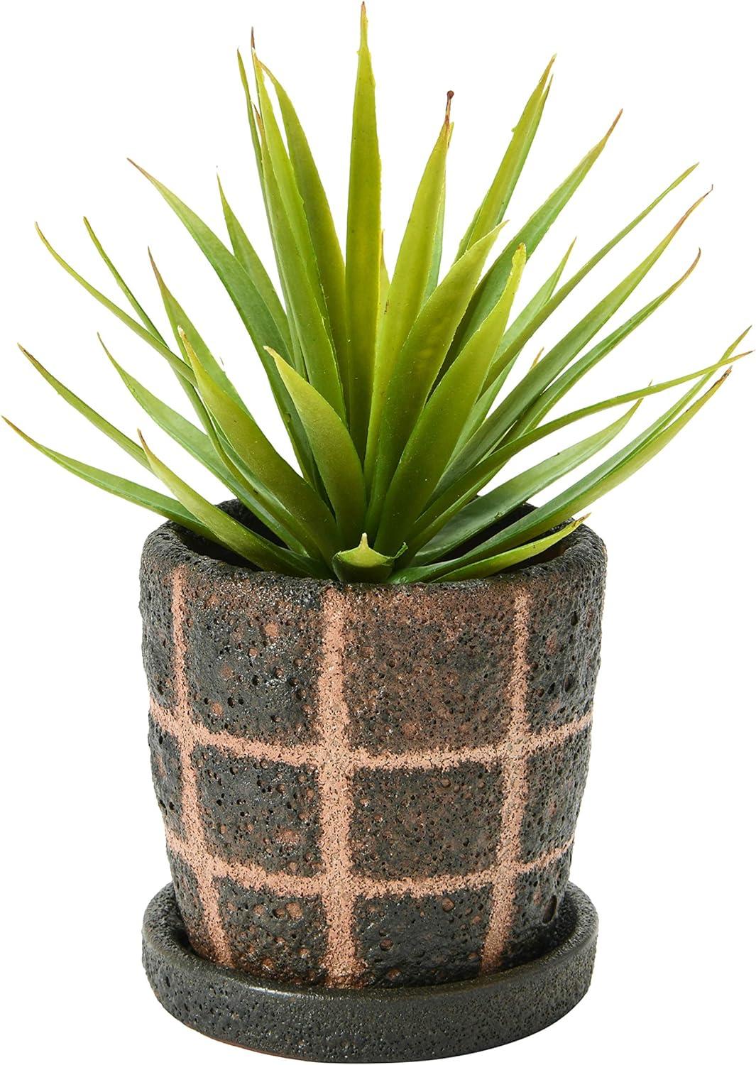 Bloomingville Terra-Cotta Planter with Grid Pattern, Black, Set of 2