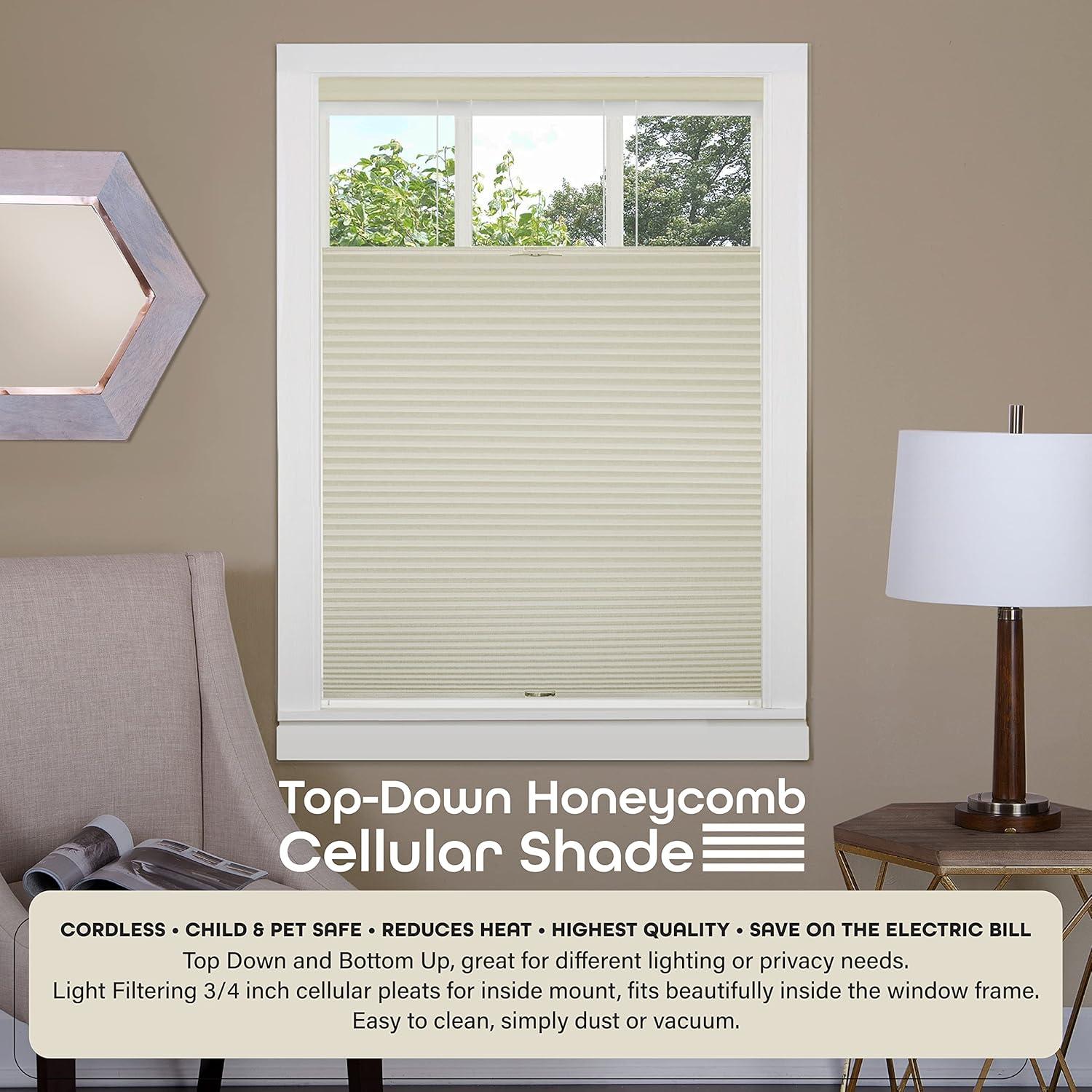 Achim Top Down Bottom Up Cordless Polyester Light Filtering Cellular Shade, Alabaster, 64" x 29"