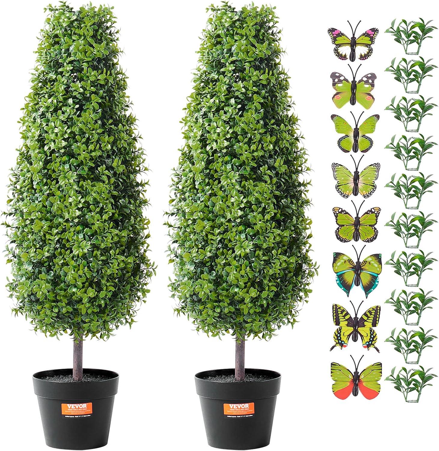 36" Green Plastic Boxwood Topiary Trees with Pots