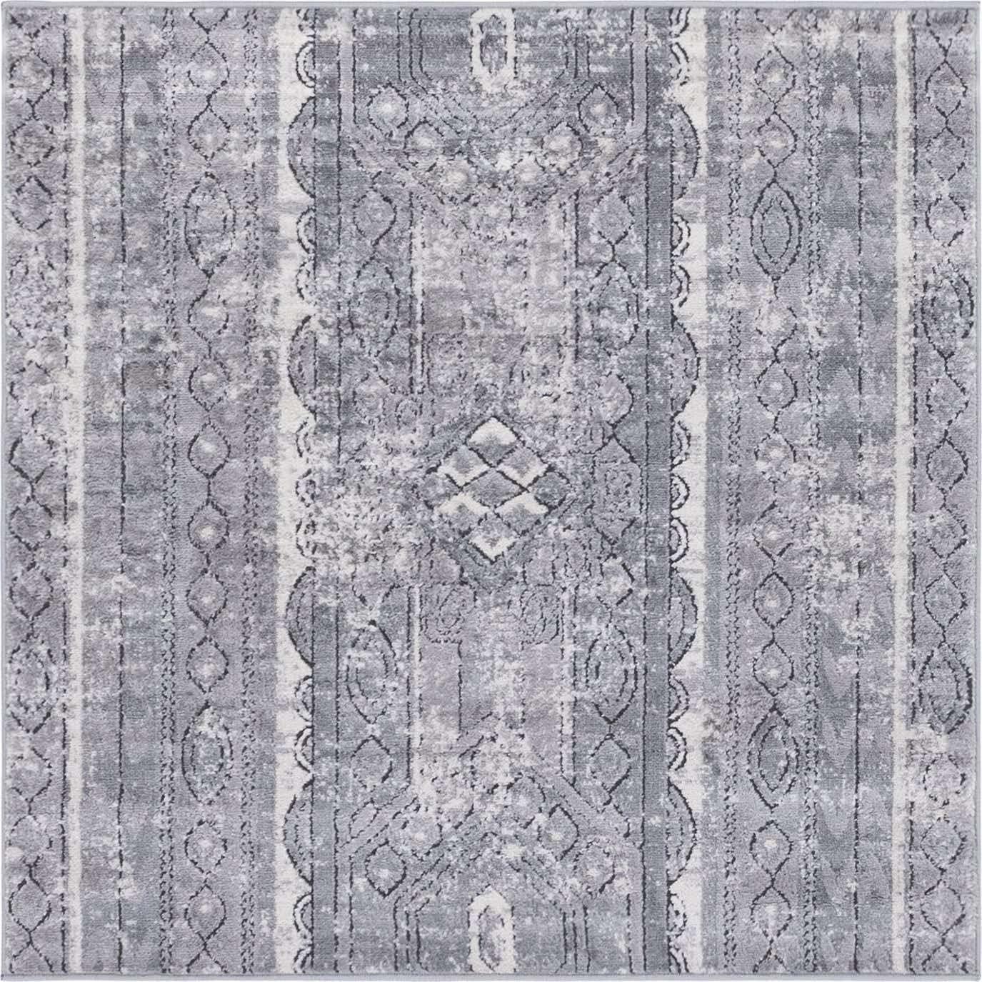 Unique Loom Portland Collection Area Rug - Depoe (4' 1" Square Gray/Ivory)