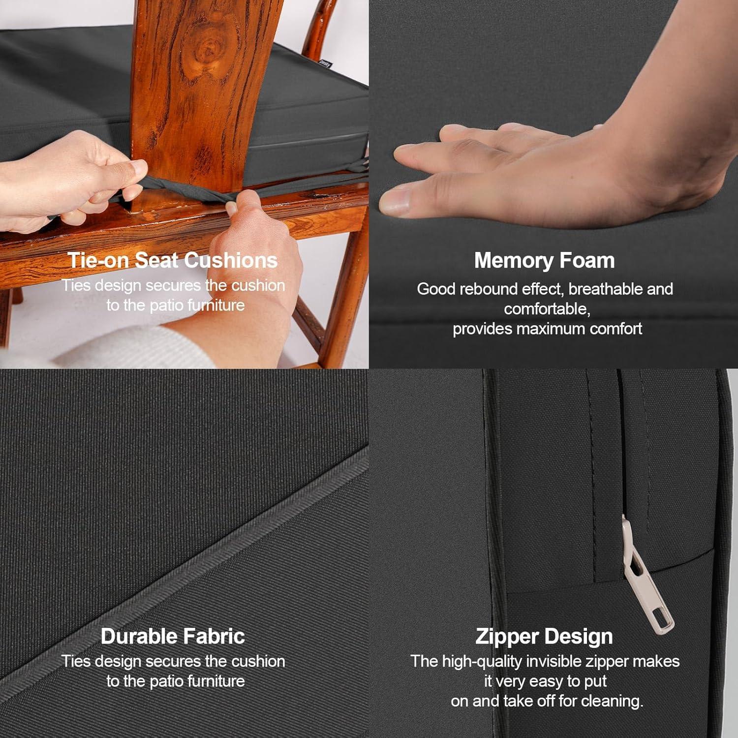 Dmsky Patio Chair Cushion,19 x 19 x 3.7 Inch Outdoor Chair Cushions for Patio Furniture,Waterproof Seat Cushions with Ties, Garden Sofa Couch Chair Pads with Handle Set of 4(Gray)