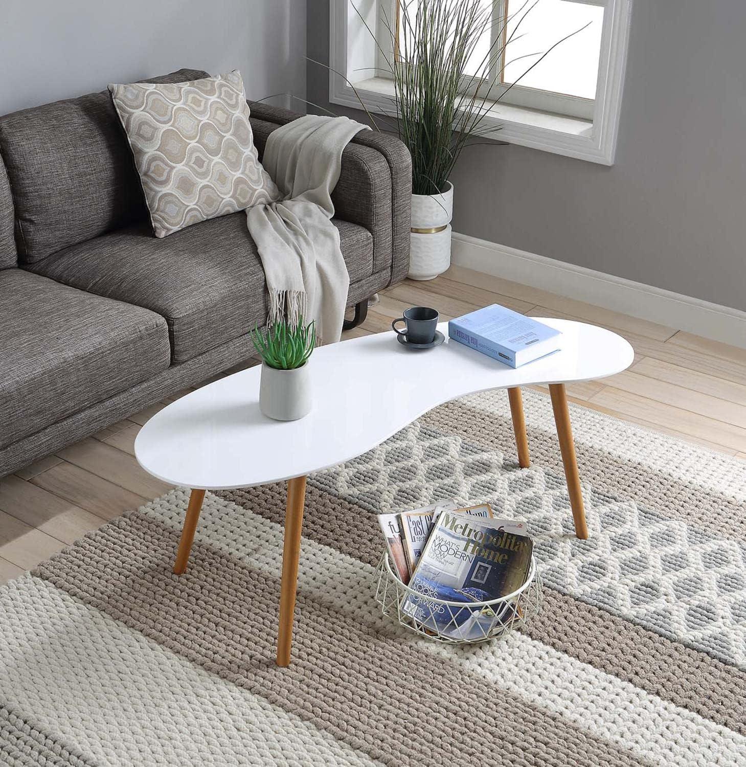 Convenience Concepts Oslo Bean-Shaped Coffee Table in Glossy White Wood Finish