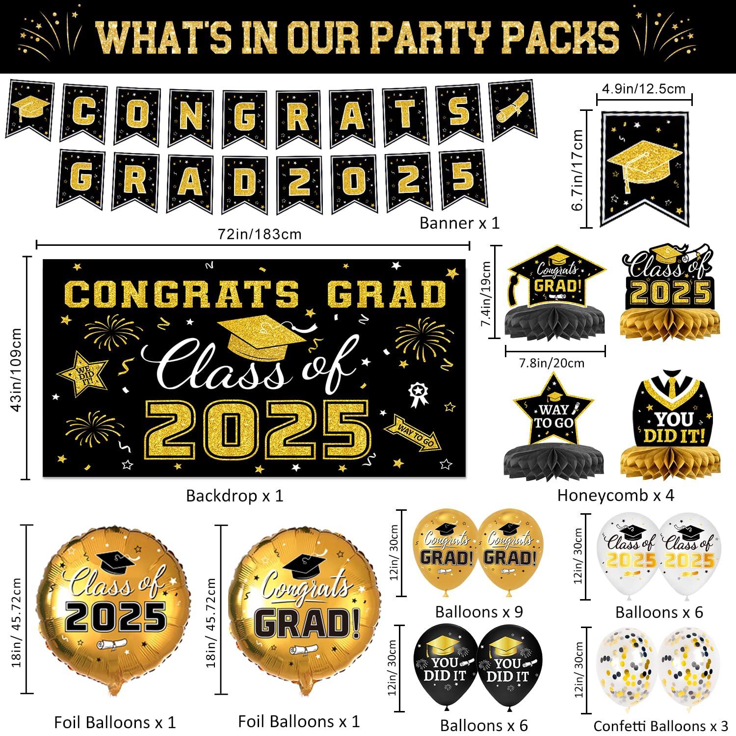 Graduation Party Decorations Class of 2025 Graduation Party Supplies Congrats Grad Banner Class of 2025 Backdrop, Paper Pompoms, Balloons for Congrats Grad Party Decorations (Burgundy-Gold)