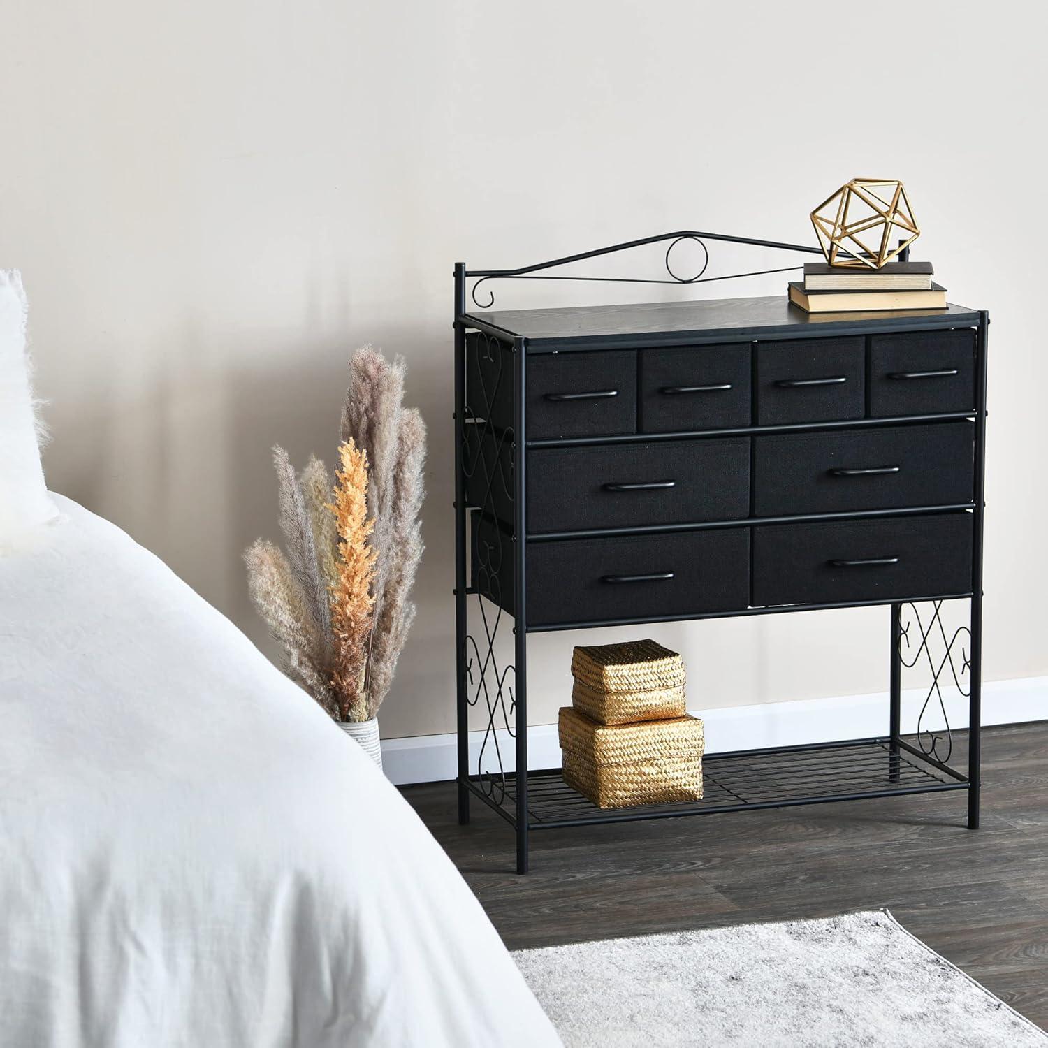 Black Oak Coastal Vertical Dresser with Metal Frame