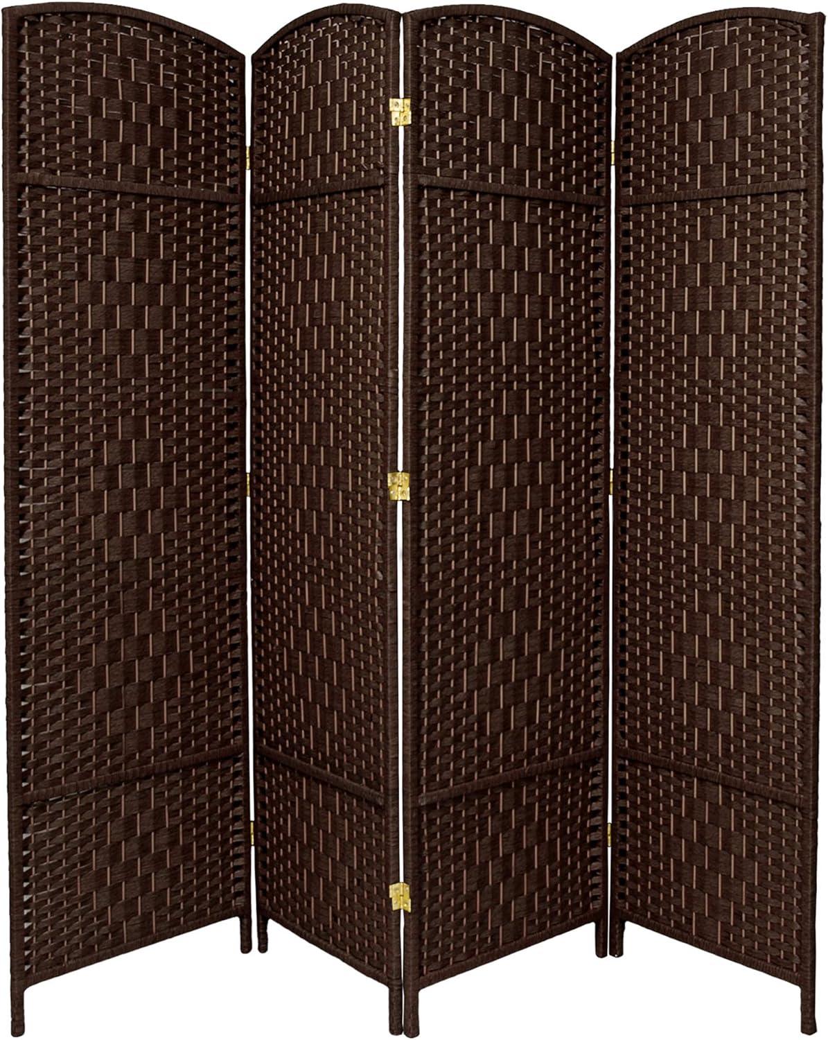 Oriental Furniture 6 ft. Tall Diamond Weave Room Divider - Dark Mocha - 4 Panel