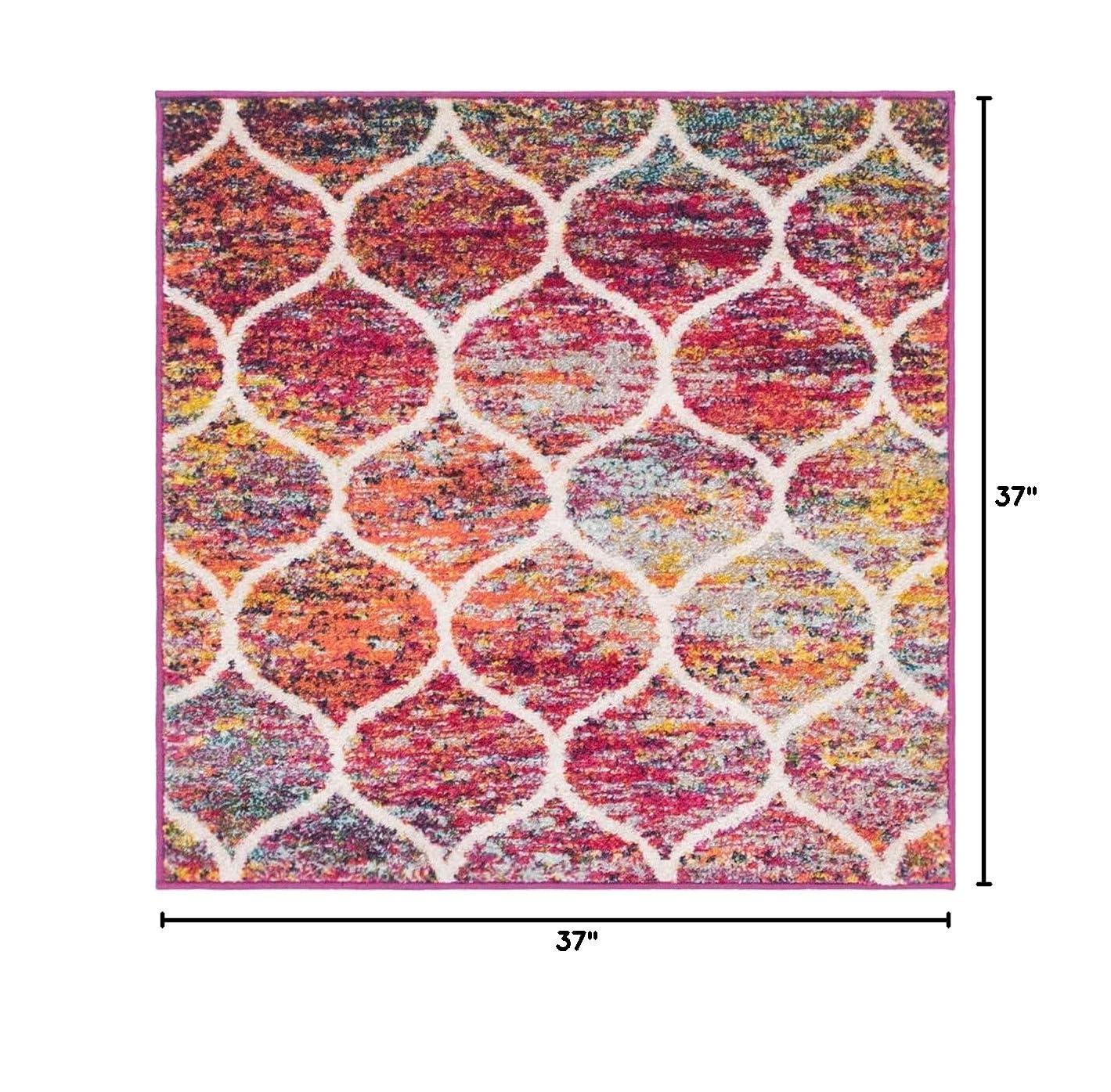 Unique Loom 3' 0 x 3' 0 Trellis Frieze Rounded Multi Area Rug