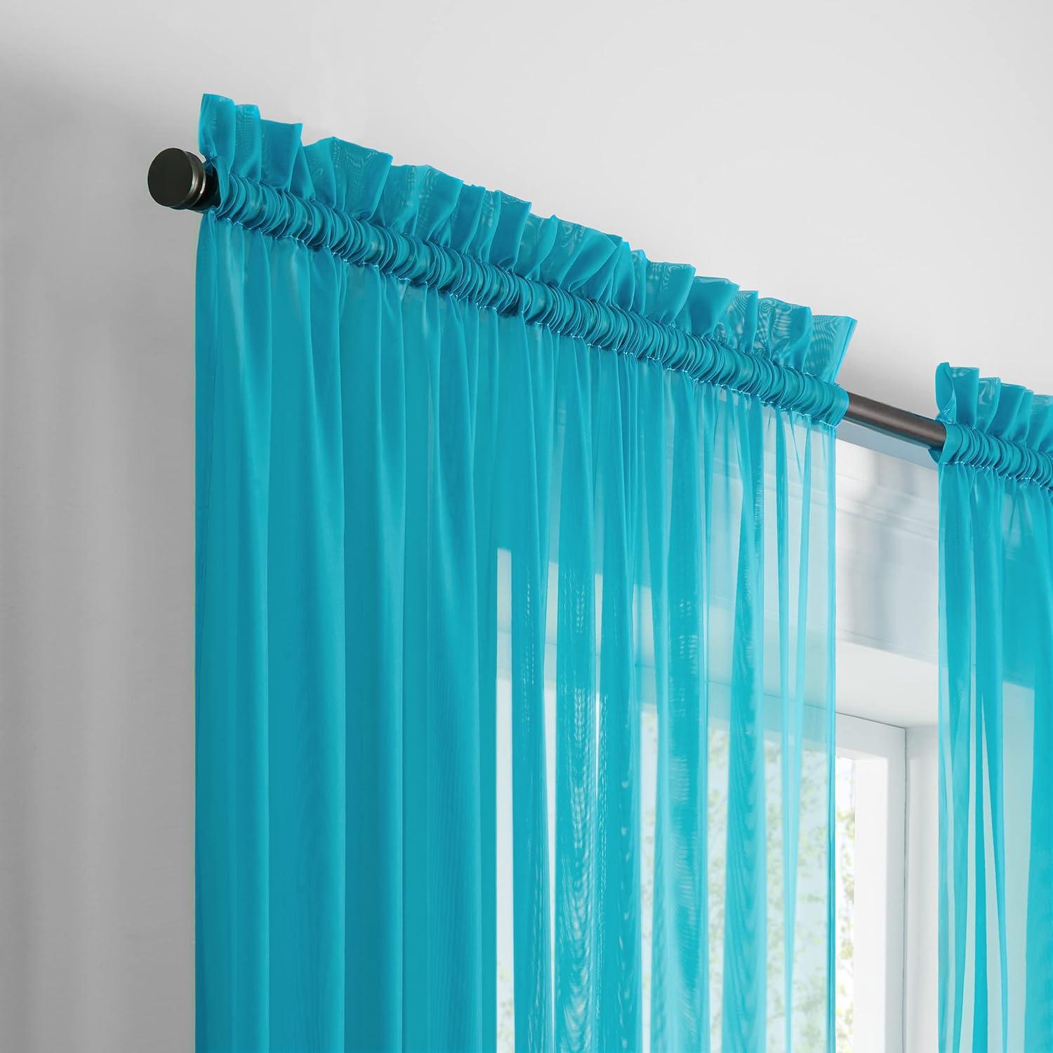 Pairs to Go Victoria Voile Modern Sheer Rod Pocket Window Curtains for Living Room (2 Panels), 59 in x 84 in, Turquoise
