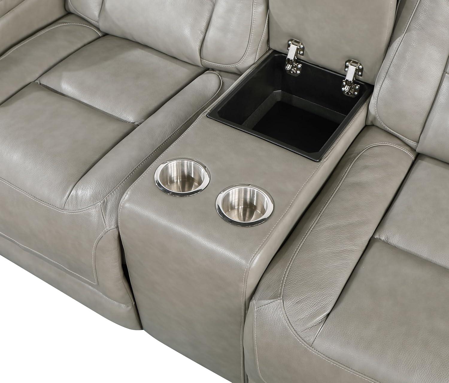 New Classic Furniture Breckenridge Leather Power Console Loveseat in Gray