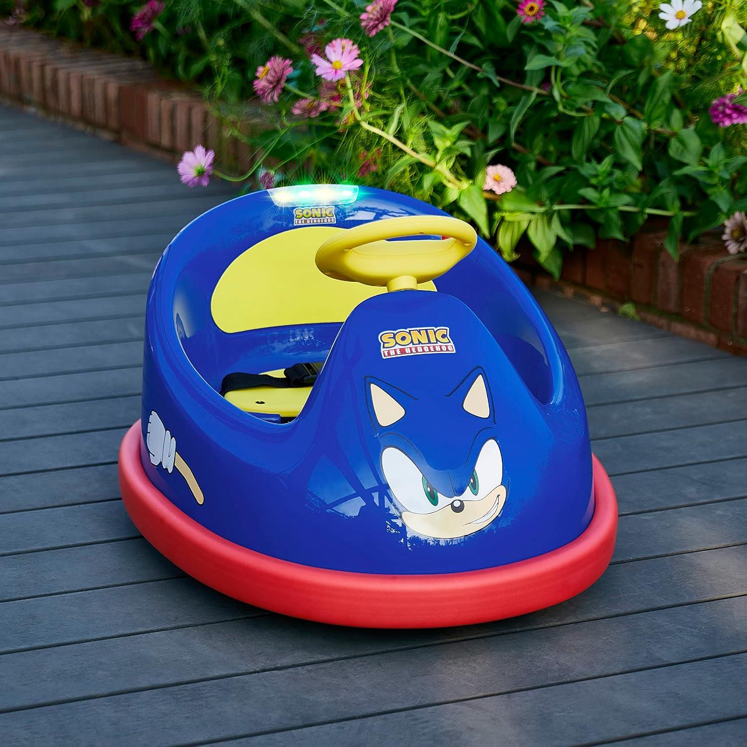 Sonic The Hedgehog 6V Bumper Car, Battery Powered Ride on Toy with Remote for Kids Ages 1.5+, Blue