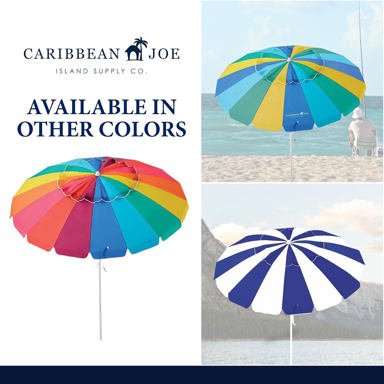 Caribbean Joe 8ft Beach Umbrella with UV Protection, Vented Canopy