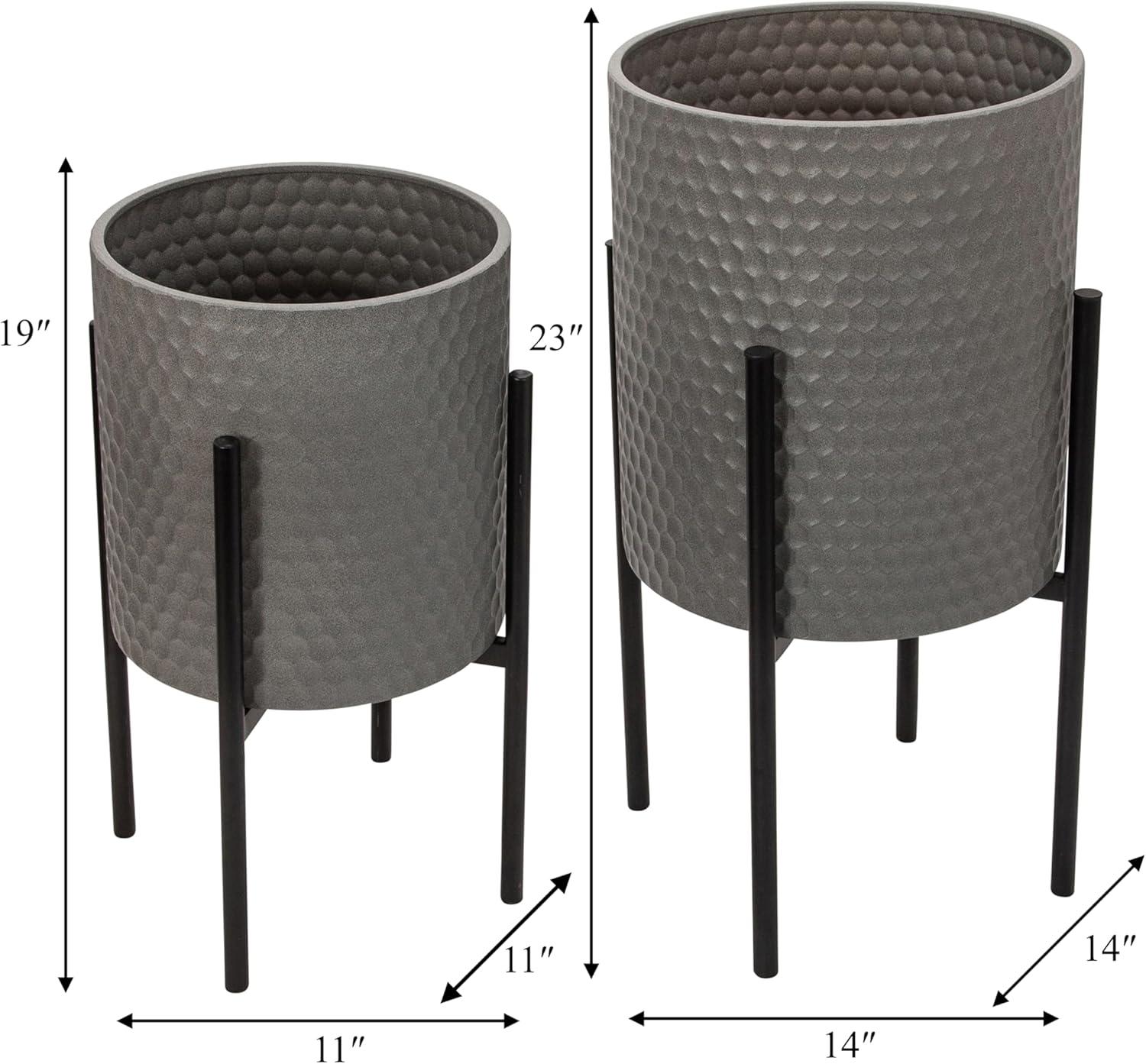 Sagebrook Home Set Of 2 Honeycomb Planter On Metal Stand, Gray/Black, Round, Iron, Contemporary, 23"H, Hexagon