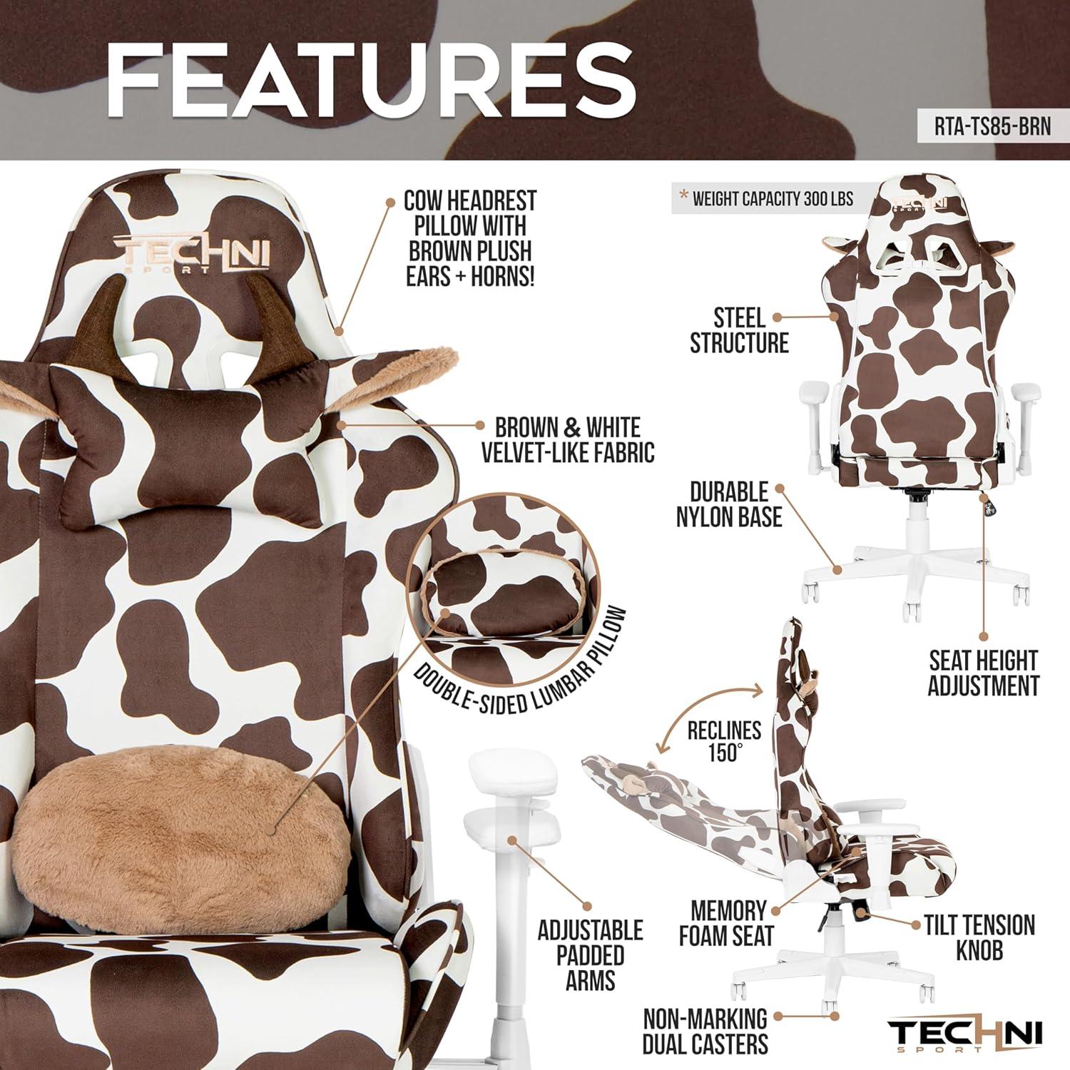 Inbox Zero Inbox Zero TS85 Brown COW Series Gaming Chair