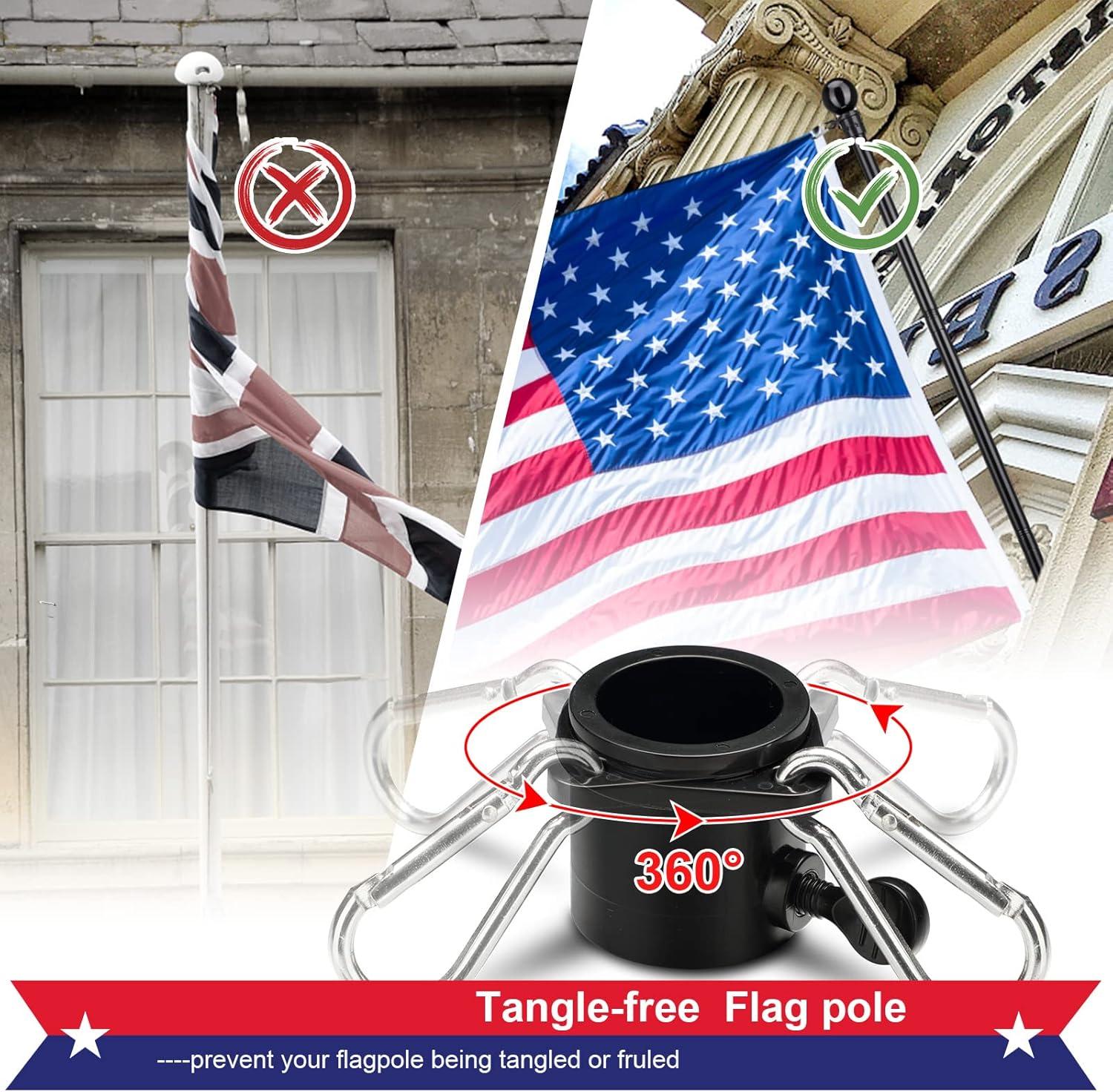 AEASKIEY 5FT Tangle Free Stainless Steel Metal Flag Pole (Black) with 3x5 Embroidered US Flag and Bracket.