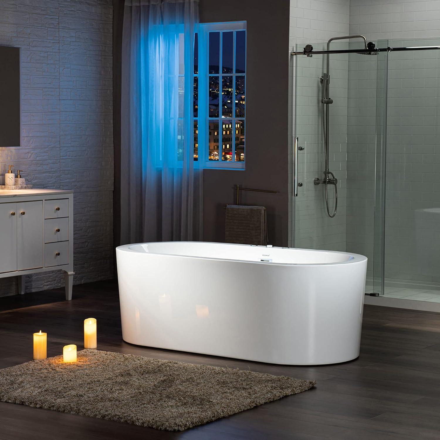 59" x 30" Freestanding Air Soaking Acrylic Bathtub with 208 Jets, 7 Colors LED Lights, Chromatherapy