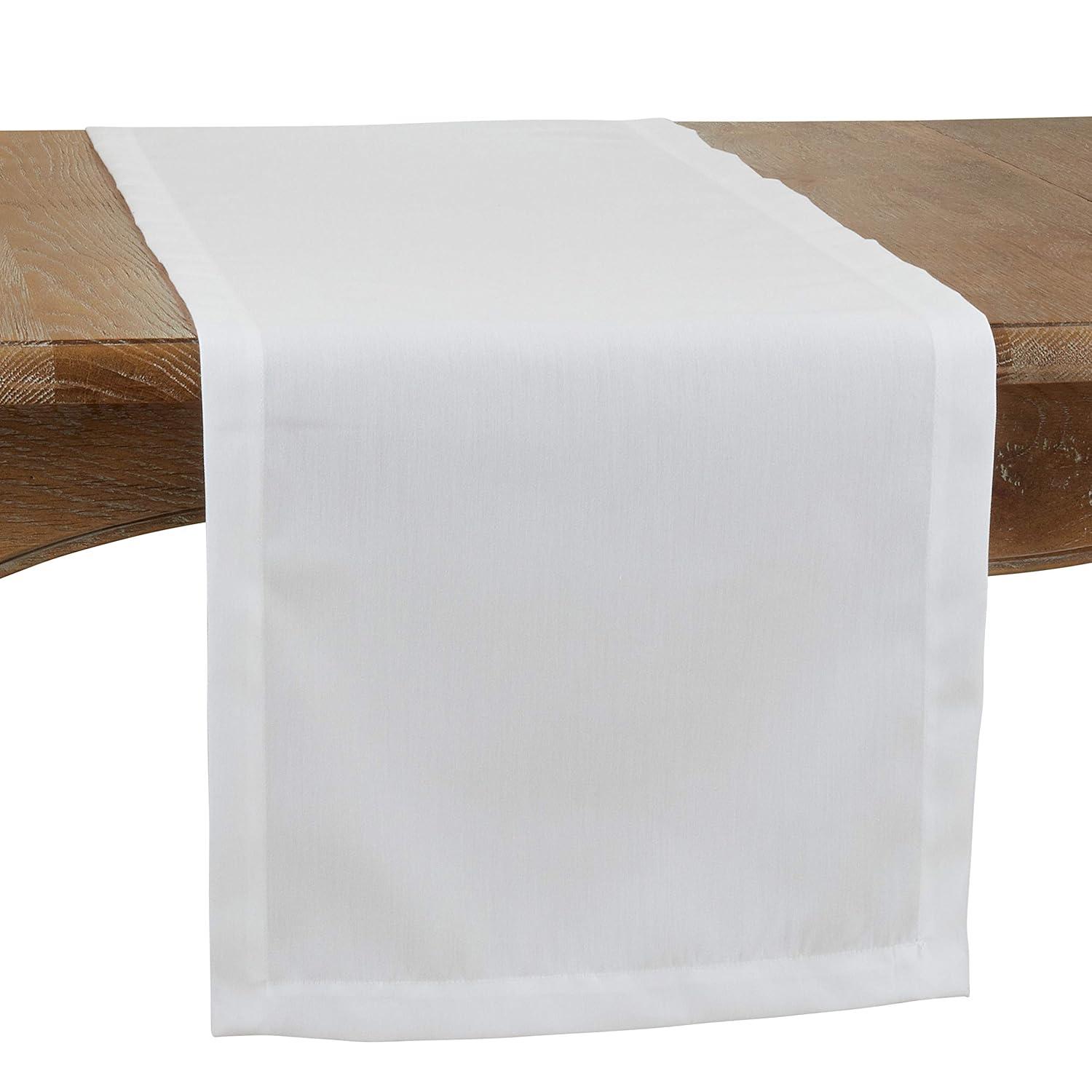 Saro Lifestyle Solid Color Everyday Table Runner, White, 16" x 72"