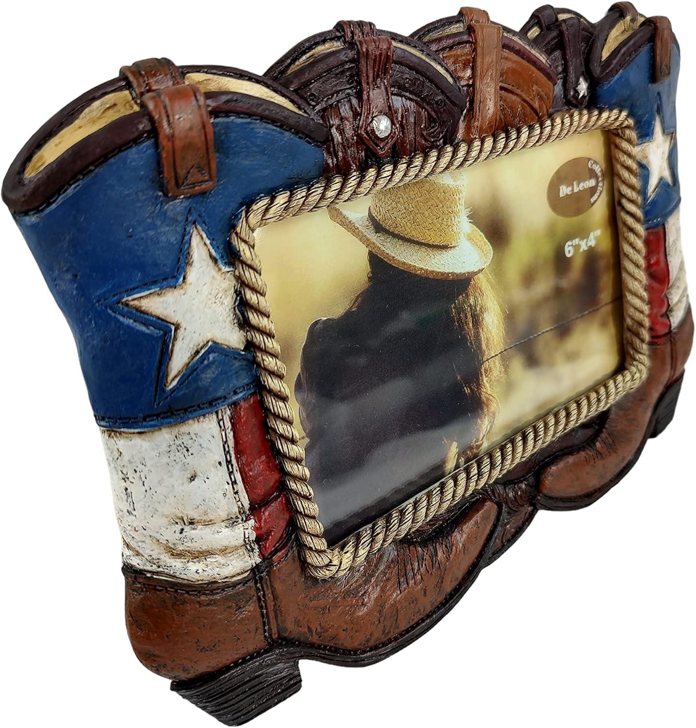 Polyresin Patriotic Boots Texas Red, White & Blue Star 6x4 Standing Landscape Photo Picture Frame