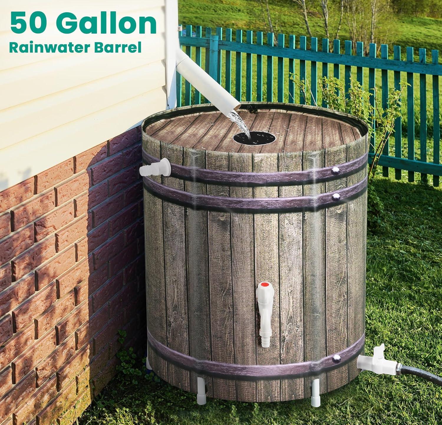 50 Gallon Collapsible Rain Barrel With Filter, Spigots, Overflow Kit For Rainwater Collection