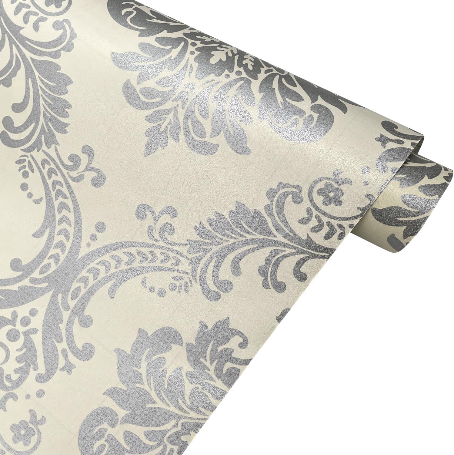 Yifely Vintage Gray Damask Removable PVC Shelf Drawer Liner Home Decor 17x118 Inch