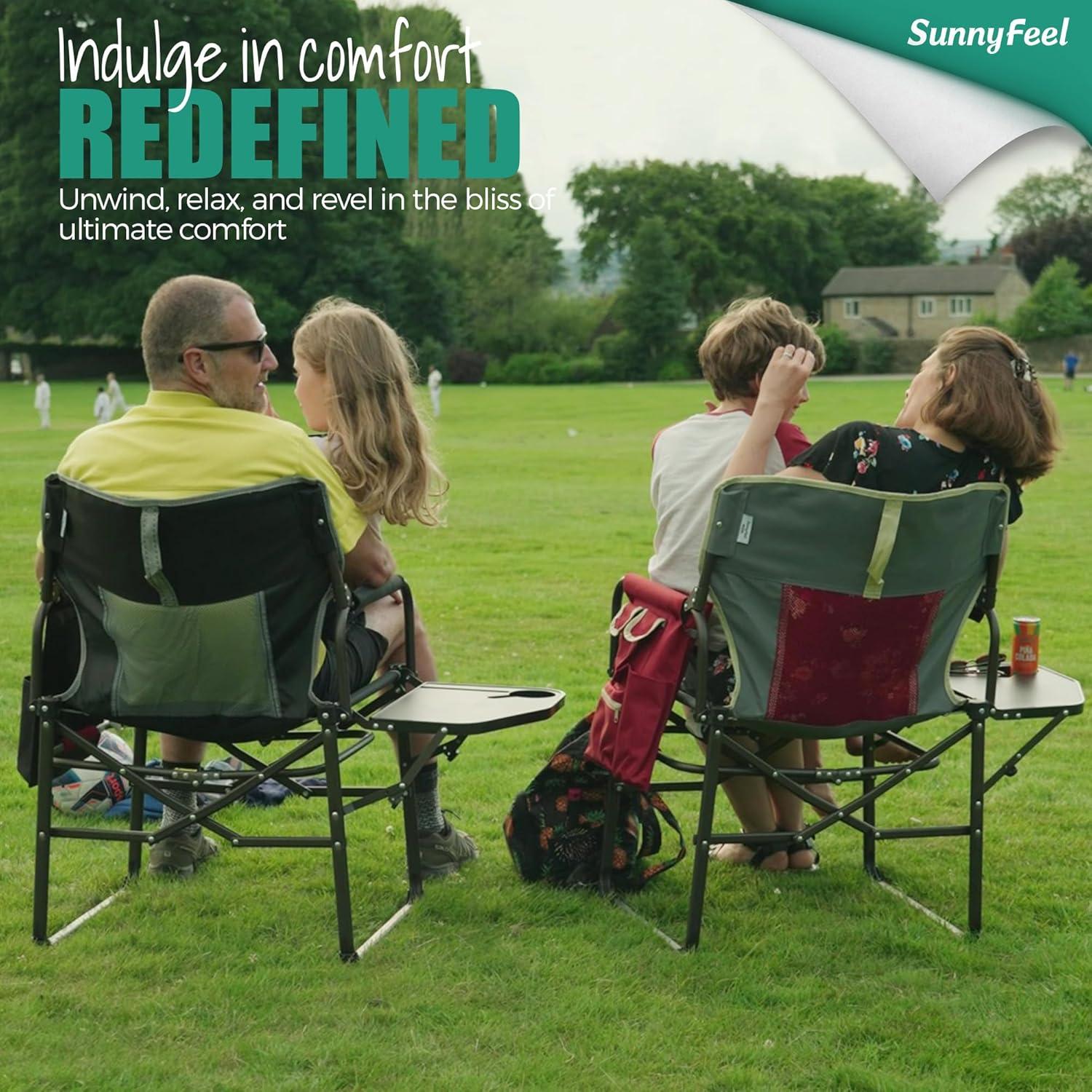 SUNNYFEEL Camping Directors Chair, Heavy Duty,Oversized Portable Folding Chair with Side Table, Pocket for Beach, Fishing,Trip,Picnic,Lawn,Concert Outdoor Foldable Camp Chairs