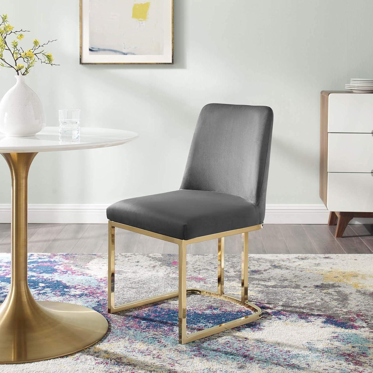 Glam Deco Gold Gray Velvet Upholstered Dining Side Chair