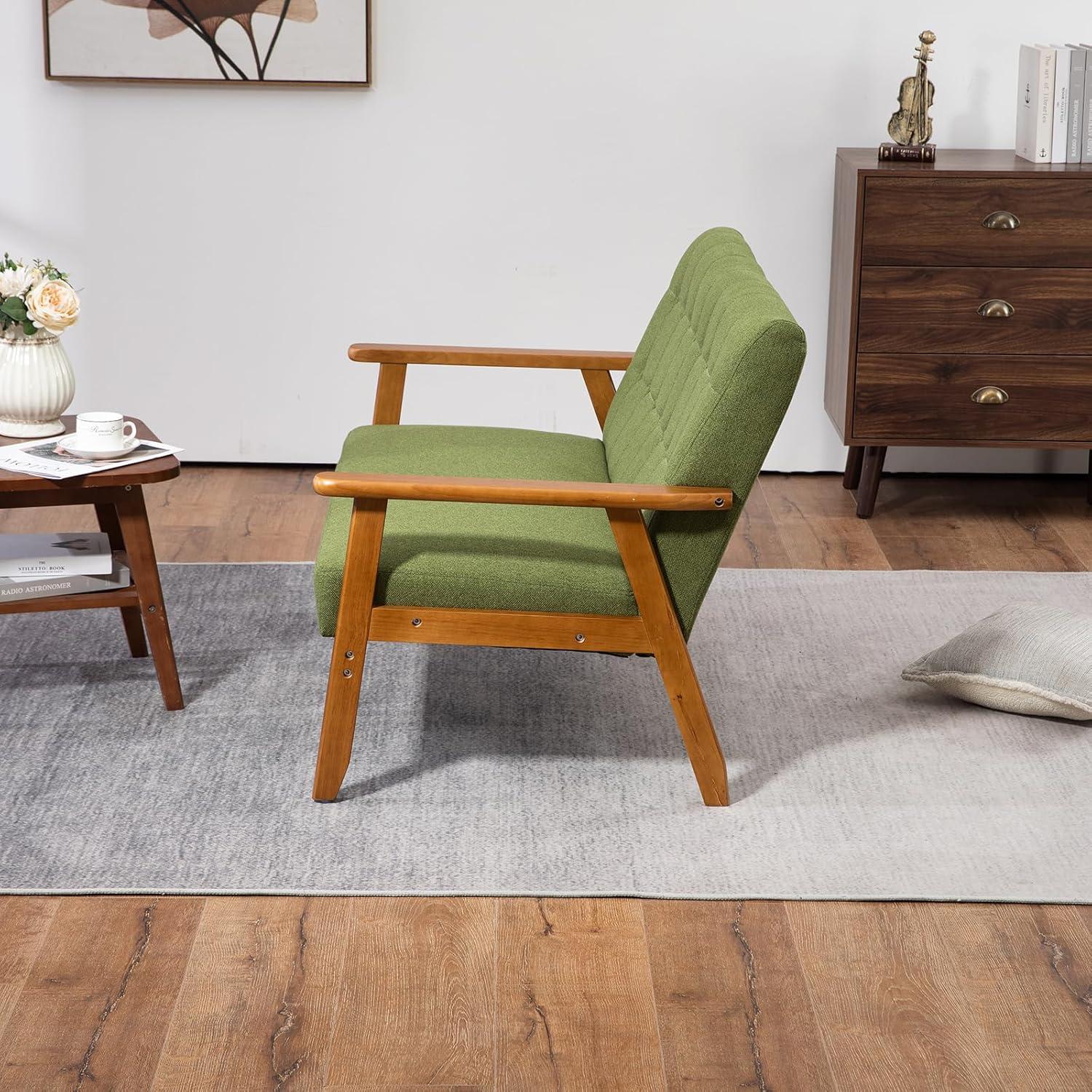 Small Modern Loveseat Sofa, Mid Century Upholstered Linen 2-Seat Couch, Love Seat for Living Room, Bedroom and Small Space (Green)