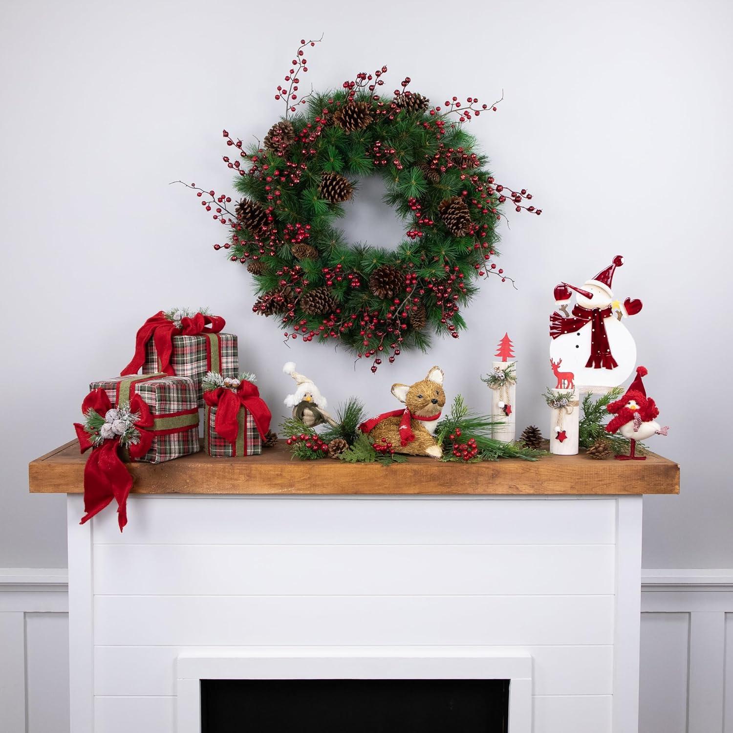 Dakota Red Pine Artificial Christmas Wreath with Pine Cones - 24-Inch Unlit