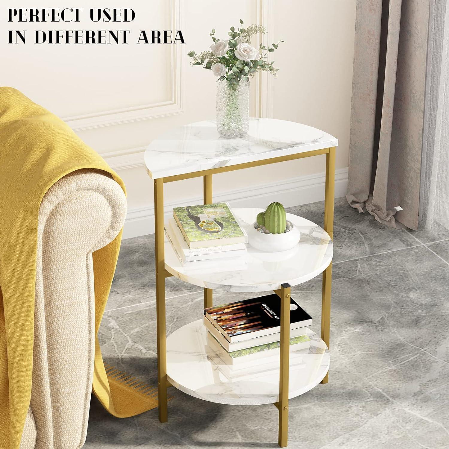 AWQM Coffee Table Set of 3, Gold Coffee Table & End Table & Console Tables for Entryway, Living Room Table Set with Metal Frame,Accent Table Side Table for Home,Office,Gold+White