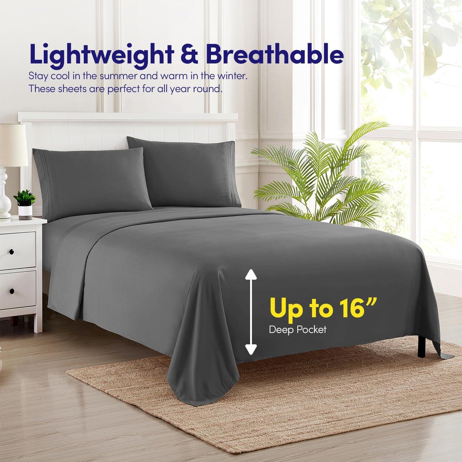 1500 Supreme Collection Twin XL Sheet Sets Gray - 3 Piece Bed Sheets and Pillowcase Set for Twin XL Mattress - Extra Soft, Elastic Corner Straps, Deep Pocket Sheets, Twin XL Gray