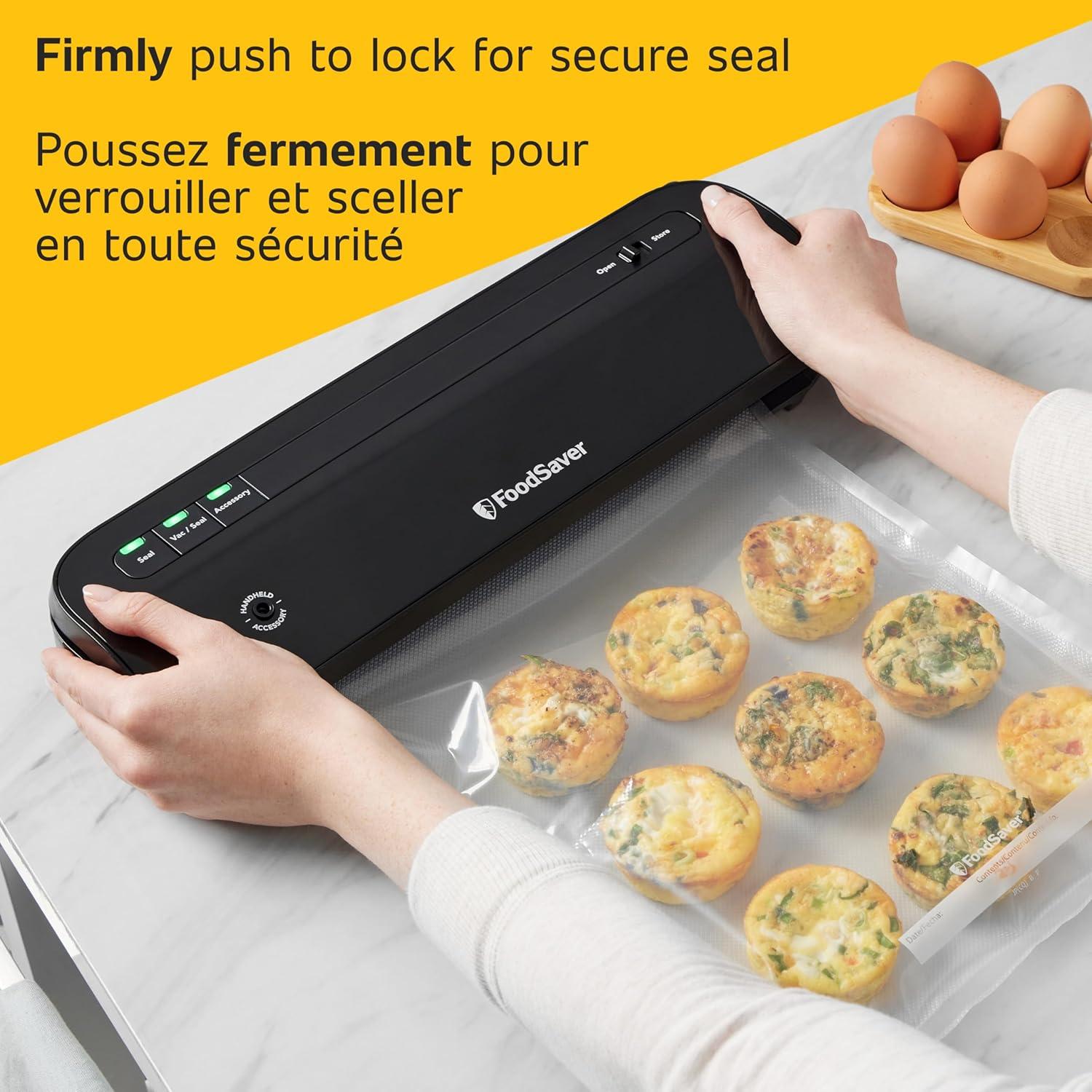 FoodSaver Space-Saving Vacuum Sealer with Bags and Roll Black: Compact Food Savers Vacuum System, Plastic & Metal