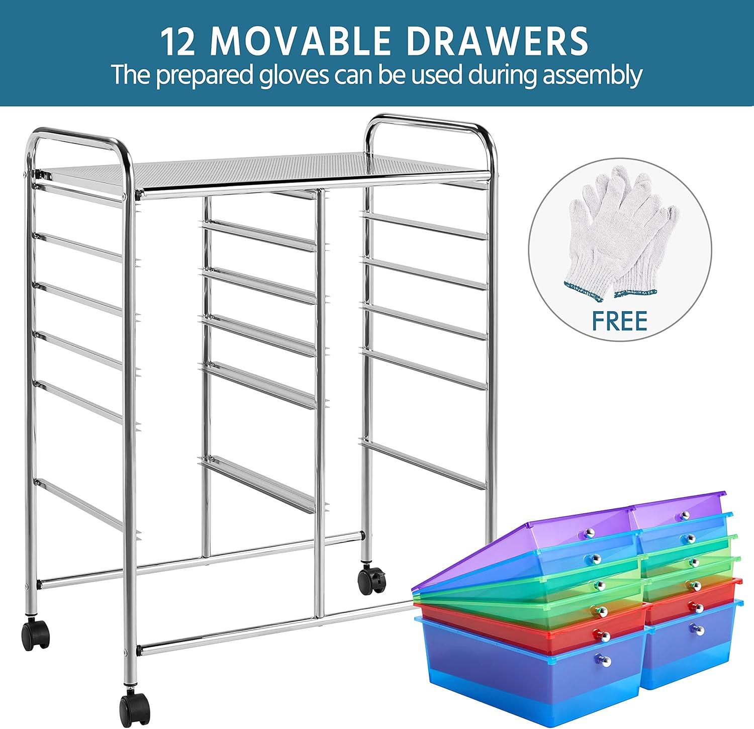 Yaheetech Drawers Rolling Storage Cart Mobile Storage Bin Trolley