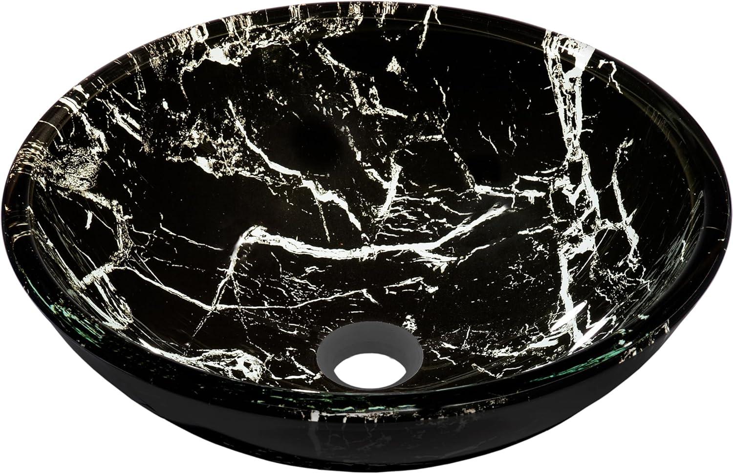 Novatto 16.5'' Black And White Glass Circular Bathroom Sink